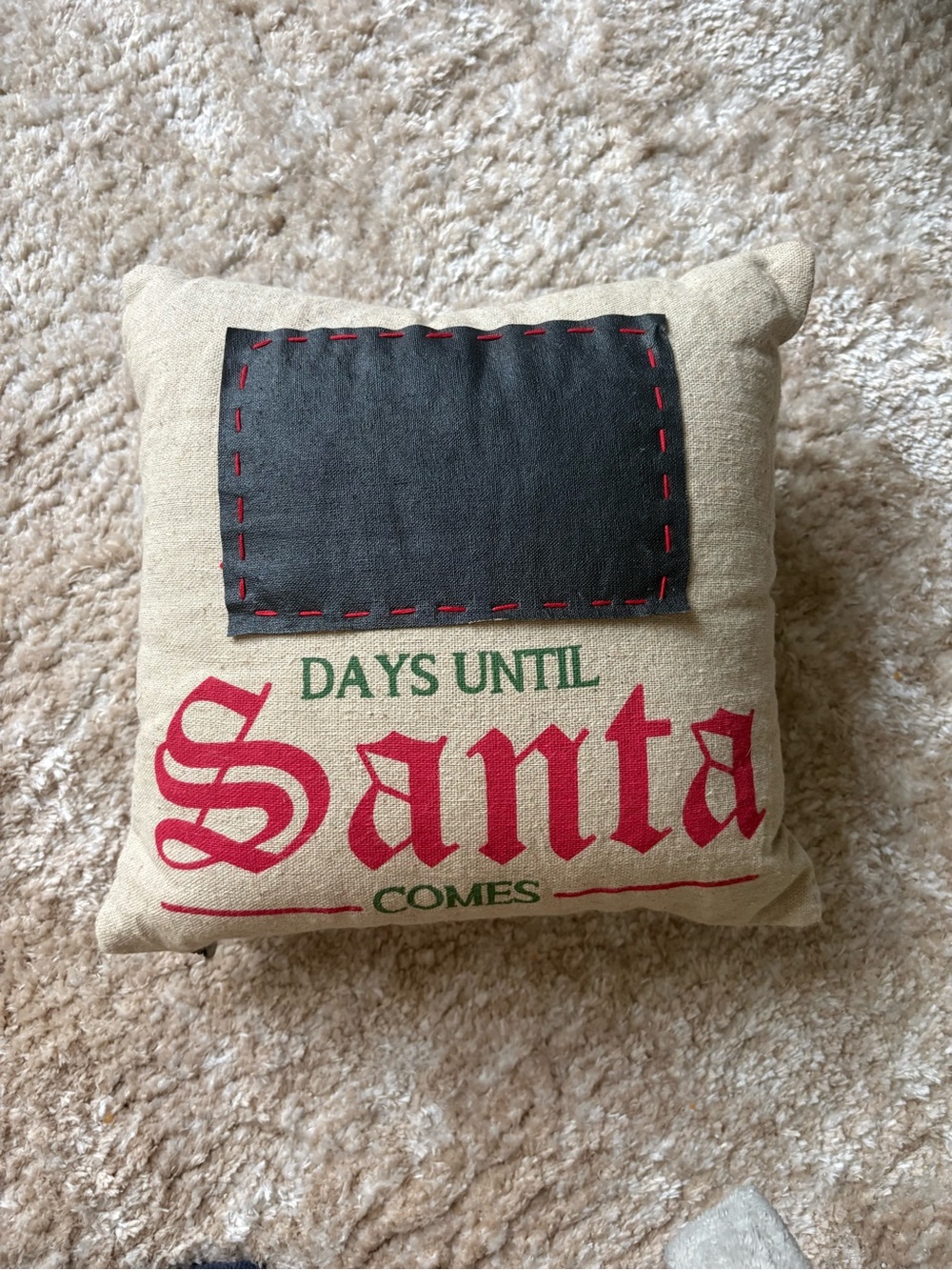 Pier 1 Festive 'Days Until Santa' Countdown Pillow in Red, Green, Black, Beige